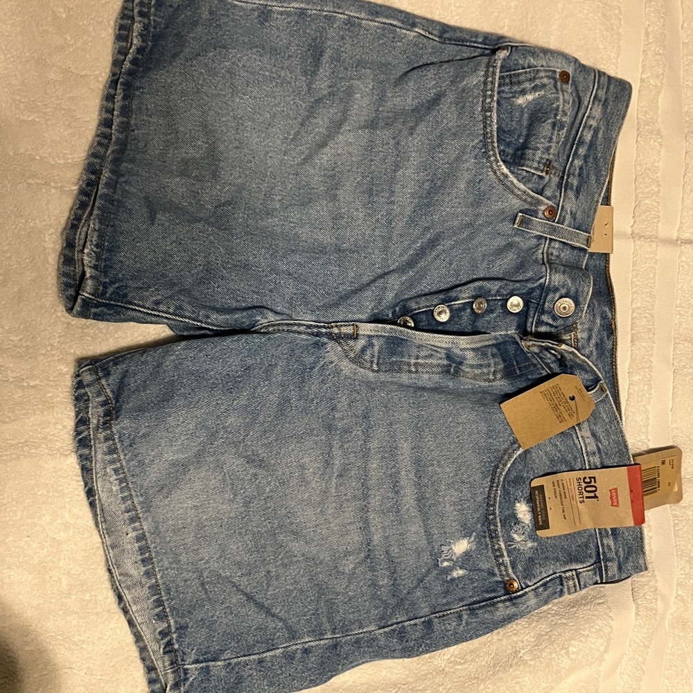 Levi's Light Blue Button-Fly Denim Shorts